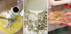 Cho 1 trứng gà, 1 muỗng canh mù tạt, 55gr sốt mayonnaise, 1 muỗng canh sốt worcestershire vào tô, trộn đều rồi cho vào hỗn hợp thịt cua và bánh quy mặn. Hẹ băm nhỏ, cho vào trộn cùng. Cho vào ngăn mát tủ lạnh khoảng 1 tiếng.