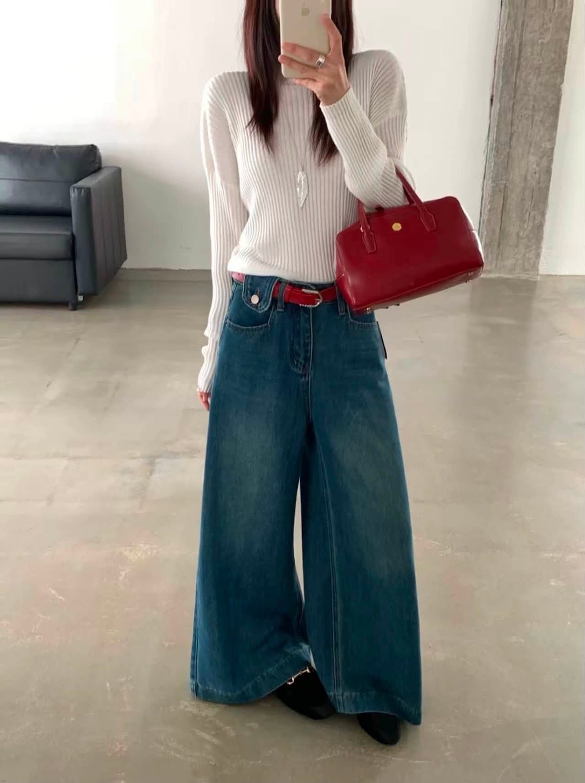 Quần jean rộng trơn 2 túi kèm nịt XONXEN SHOP 6601 – Image 4