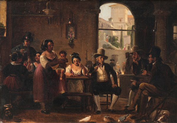 Wilhelm Marstrand From a Roman Osteria Pipe Smoking Hunters and Italian Women