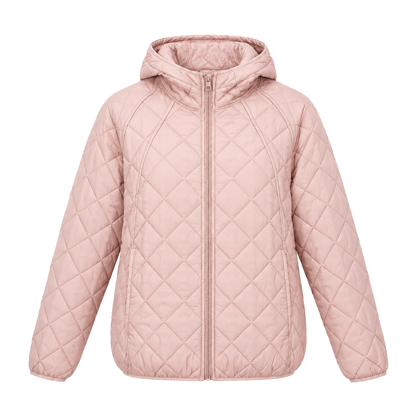 Light women's quilted jacket with hood, loose fit