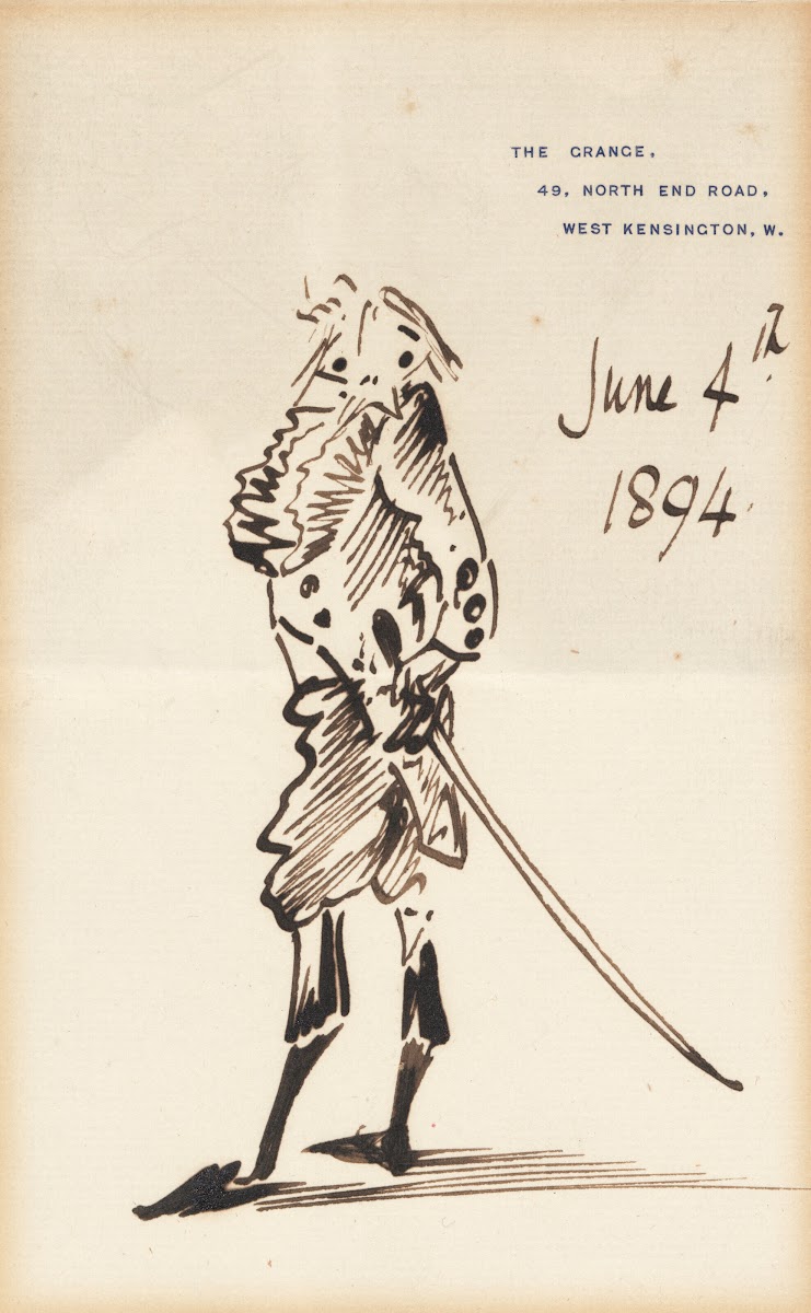 Self caricature in formal dress on the occasion of his baronetcy 1894