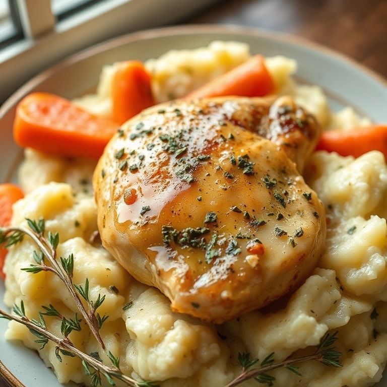 Garlic Herb Chicken with Mashed Potatoes & Carrots – Easy One-Pan Comfort Dinner
