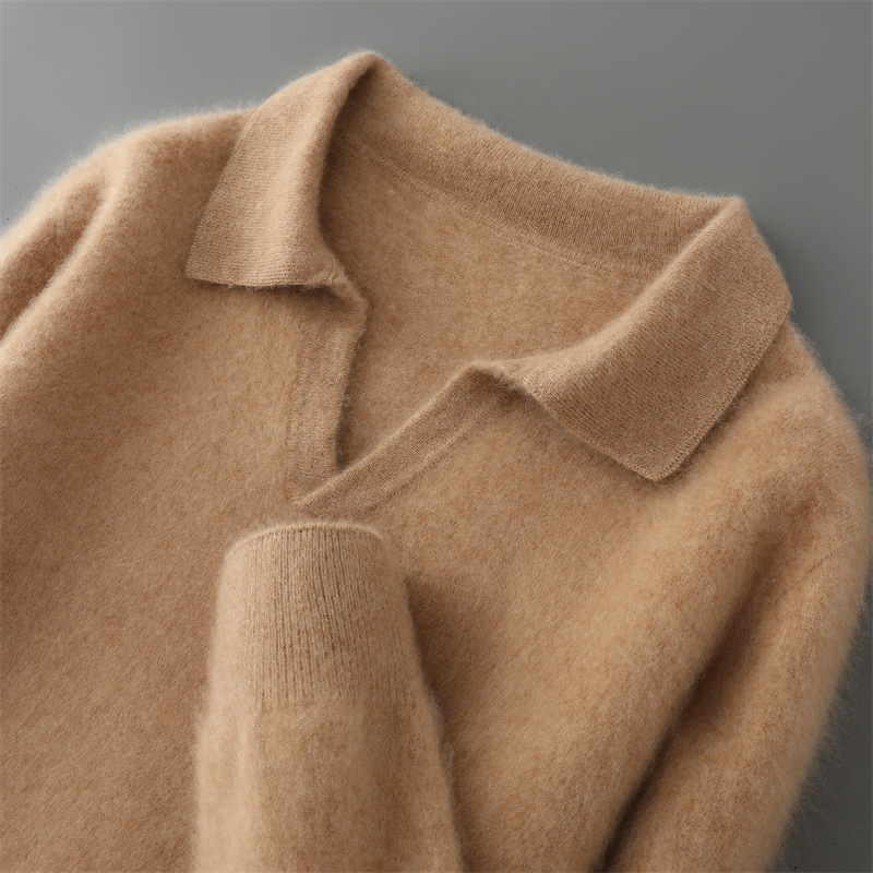 Men's Wool Sweater, Polo Collar, Solid Color