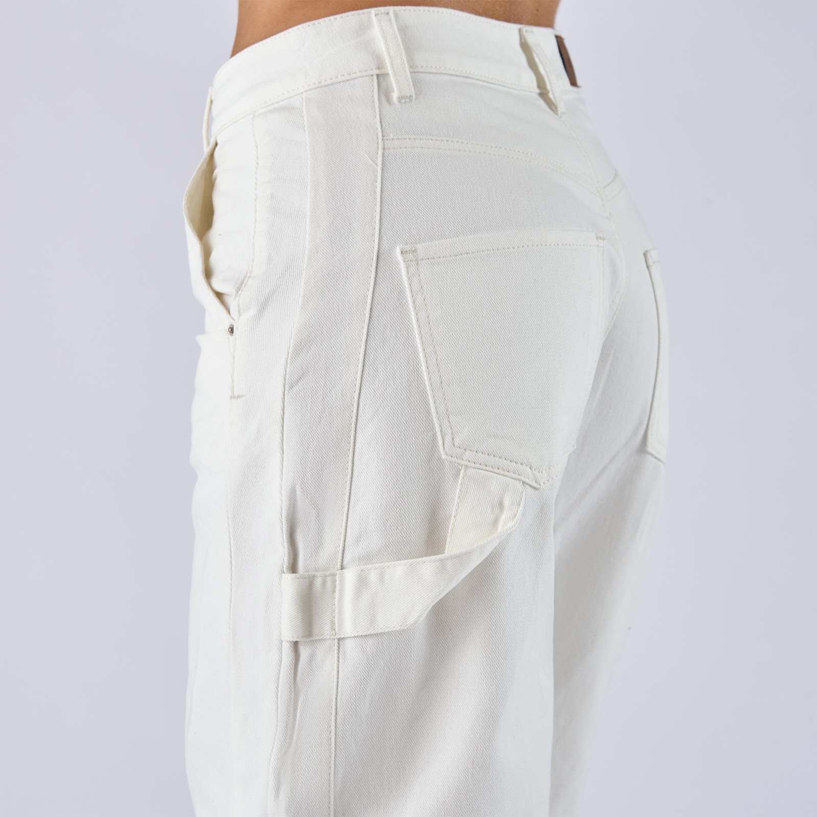 Jean barrel rígido tiro medio en denim, color ivory - Vista 7