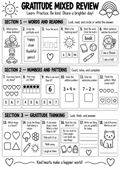 Gratitude Mixed Review Worksheet