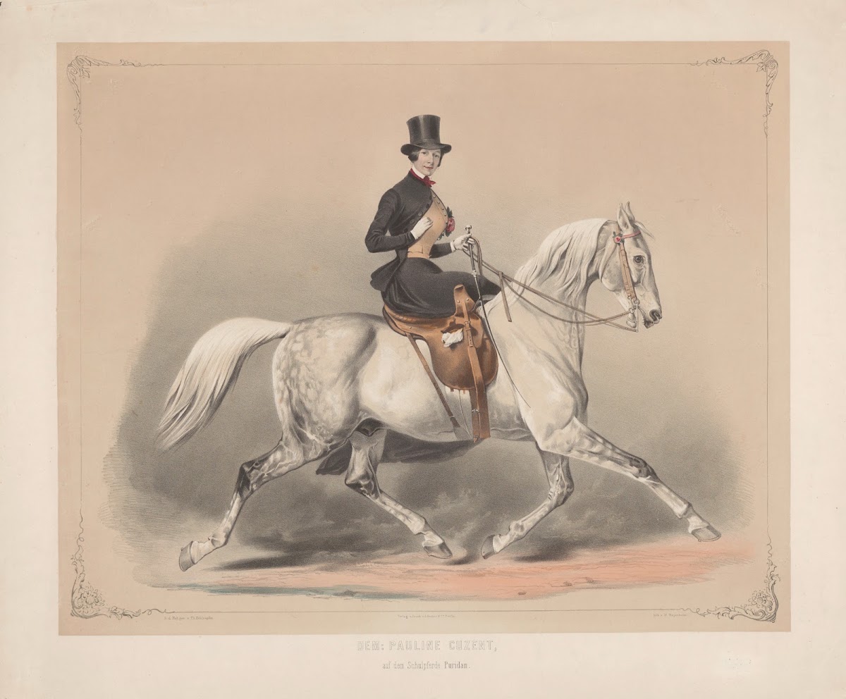 Dem Pauline Cuzent auf dem Schulpferde Puridan 19th century