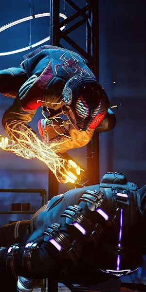 Miles Morales, Spiderman, Superhero, Fighting 4K Wallpaper Background