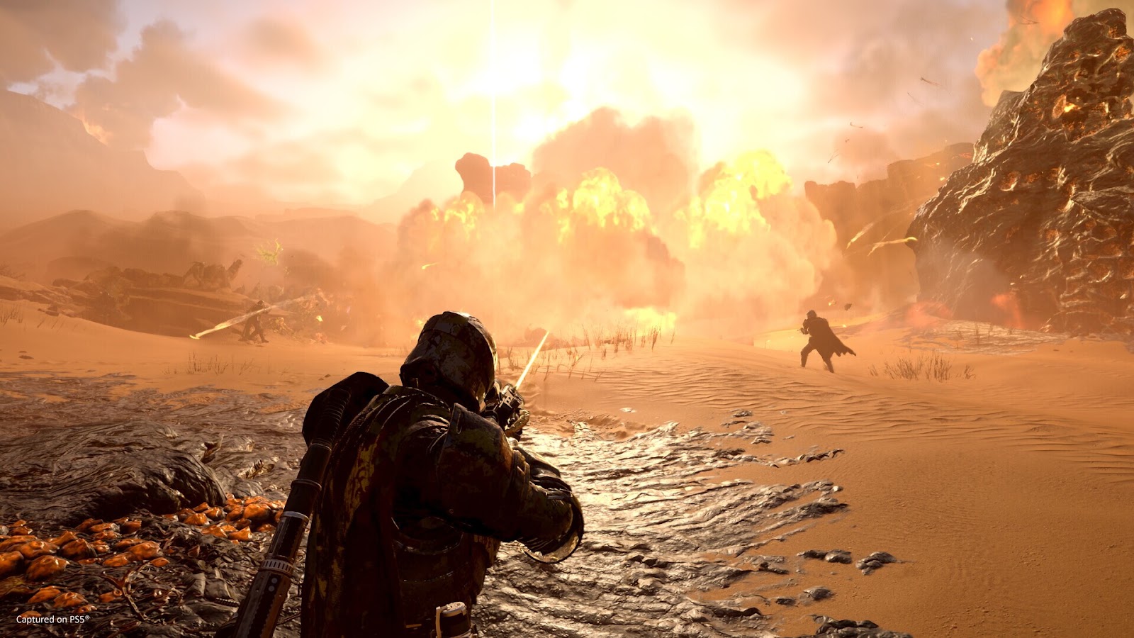 Helldivers 2 logo with game characters and a hard drive icon, illustrating the 85% reduction in game storage size