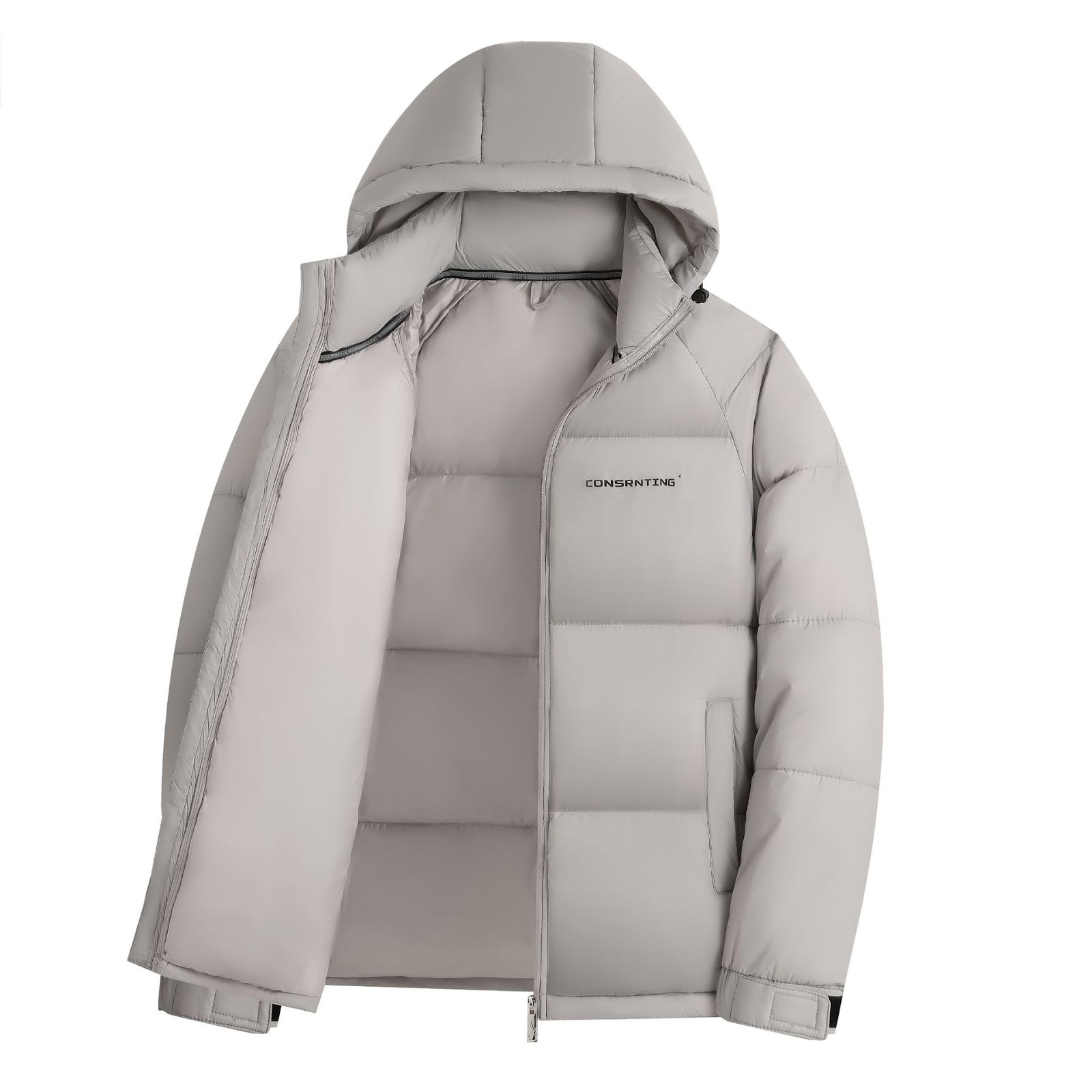 Padded men's jacket, short, with stand-up collar