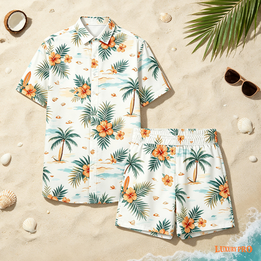 Regular Collar Shirt & Unisex Beach Shorts Set
