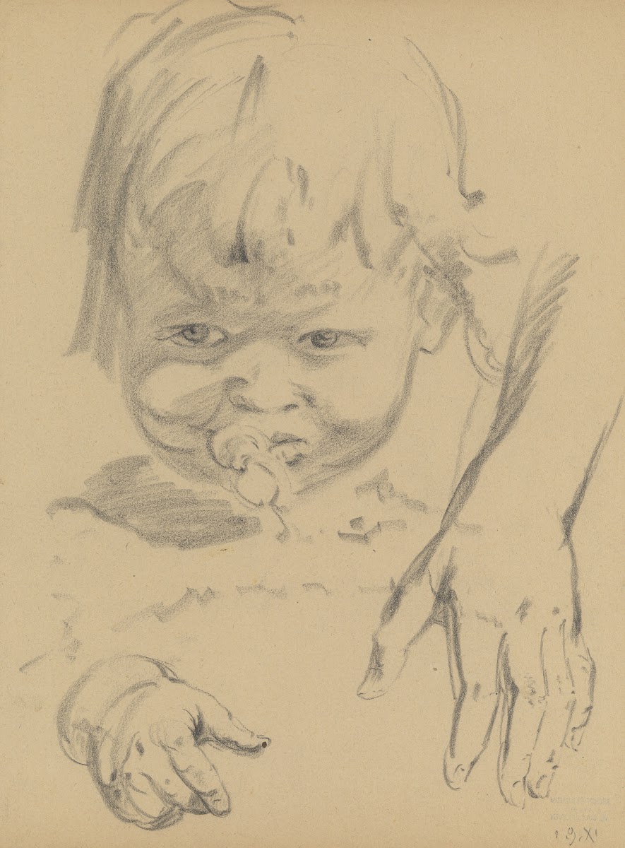 Portrettekening van een zittend kind 1911