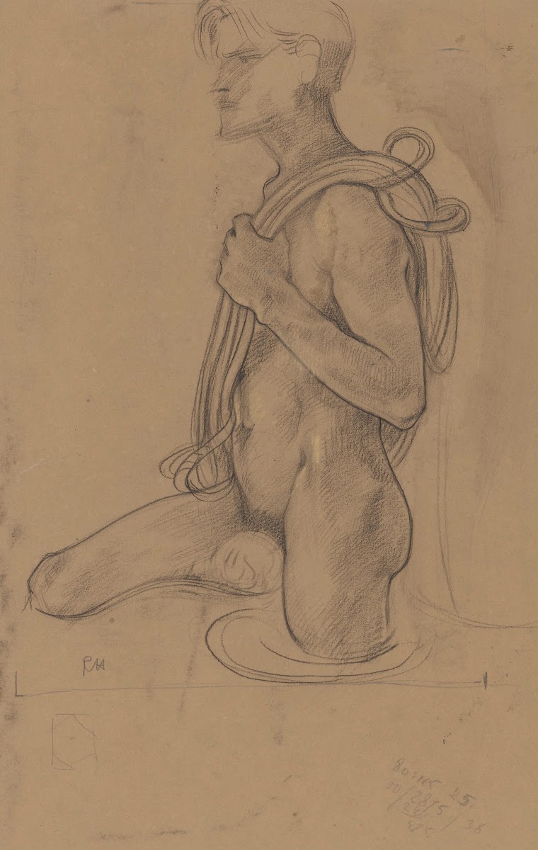 Staand Mannelijk Naakt In Het Water Met Touw Over De Schouder 1878   1938