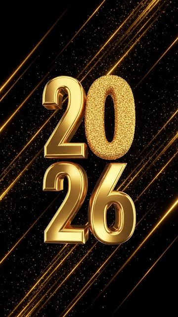 3D Render of Sparkling Gold 2026 Typography on Black Background - Free mobile Wallpaper