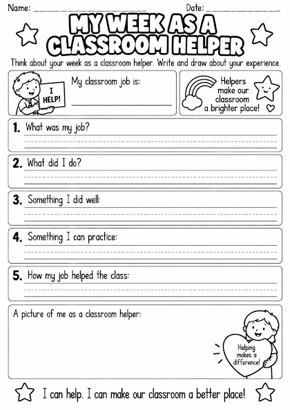 Classroom Helper Weekly Reflection Worksheet