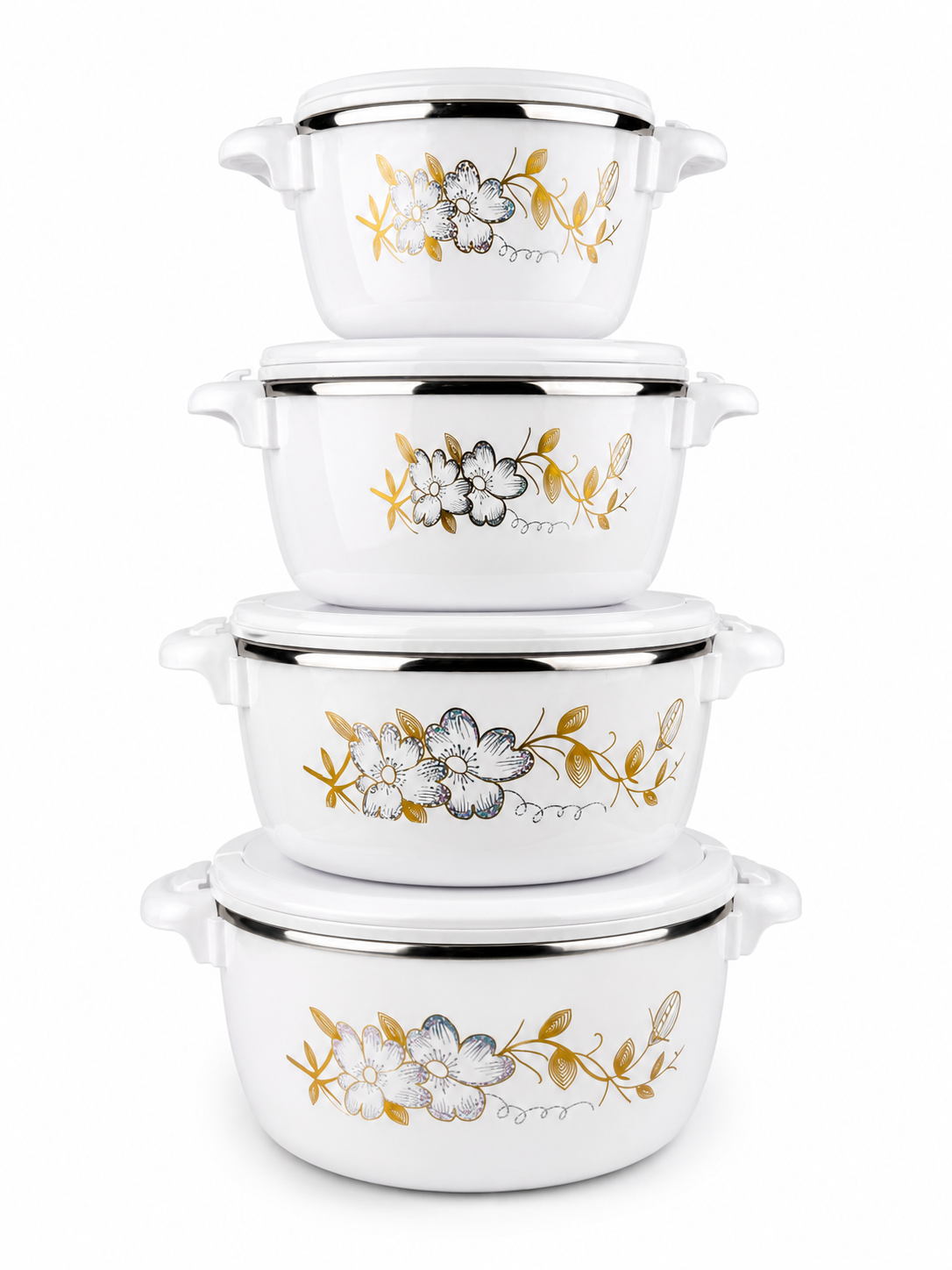 Recipiente Hermetico Multiusos Con Interior En Acero Inoxidble - Exterior Plastico X4Pcs 1000/2000/4000/6000 Ml