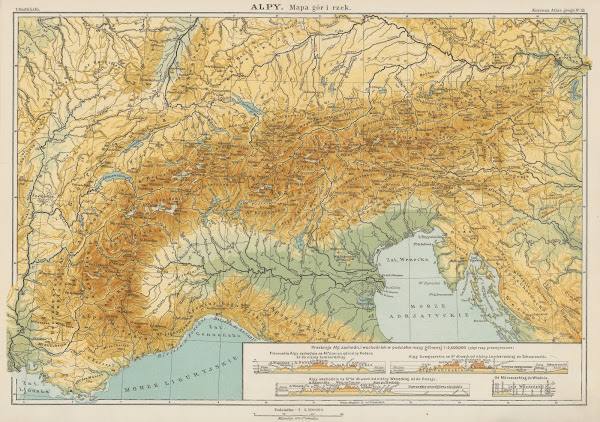 Alpy Mapa gór i rzek 1927