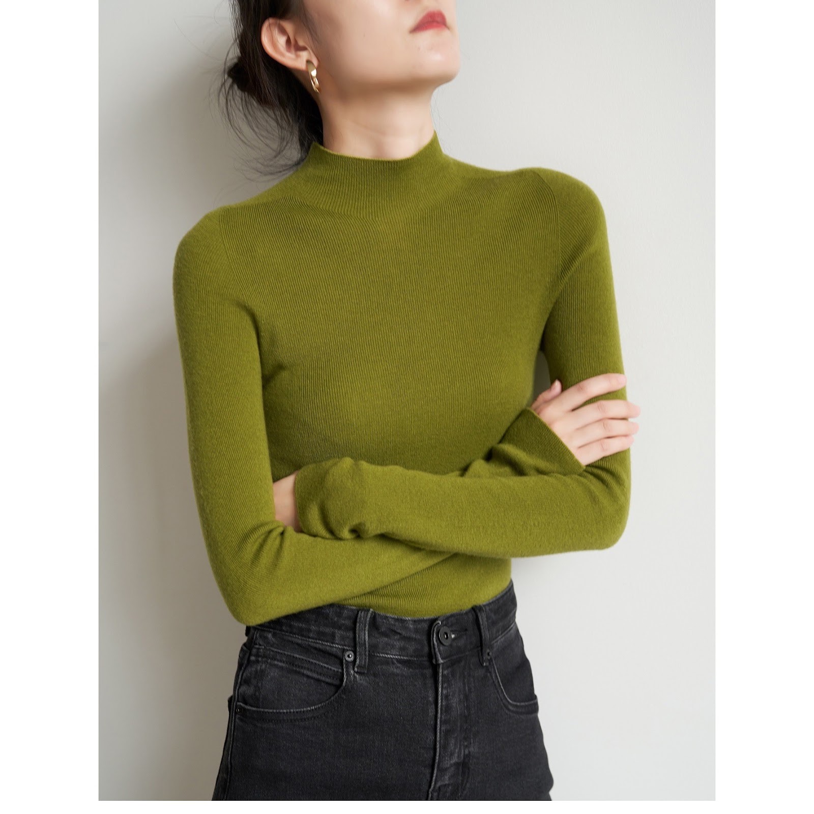 Damen-Strickpullover aus Wolle mit Stehkragen
