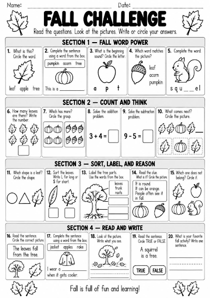 Fall Challenge Worksheet
