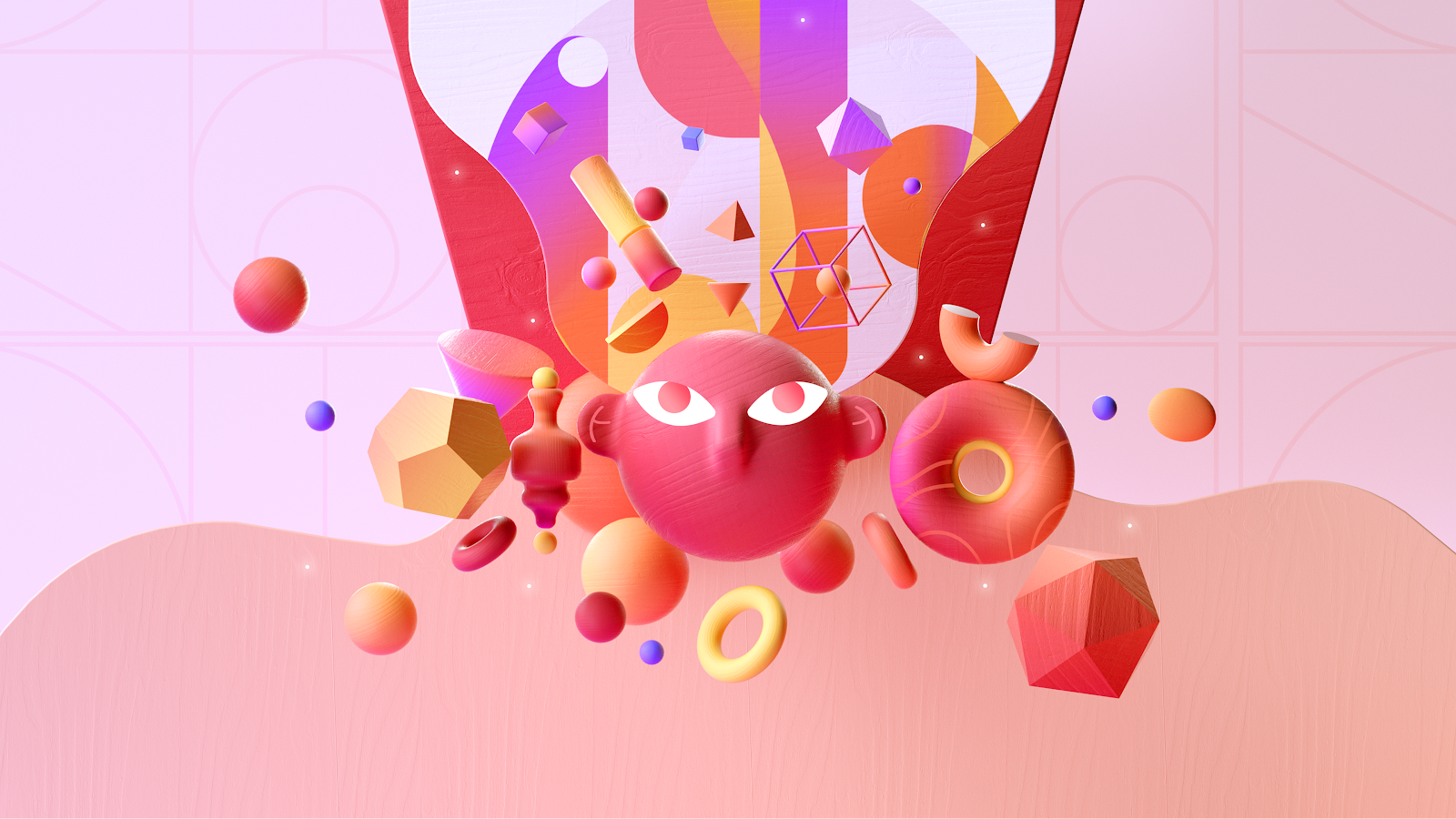 Abstract Pink Geometric Character Art - 3D Digital Art 4K Wallpaper (3840x2161)