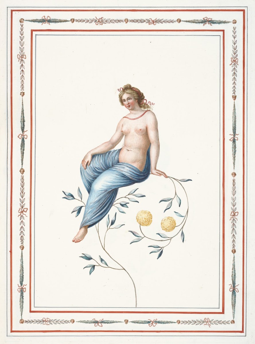 Partially nude woman sitting on flowering branch 1783