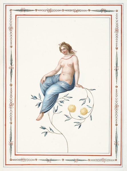 Partially nude woman sitting on flowering branch 1783