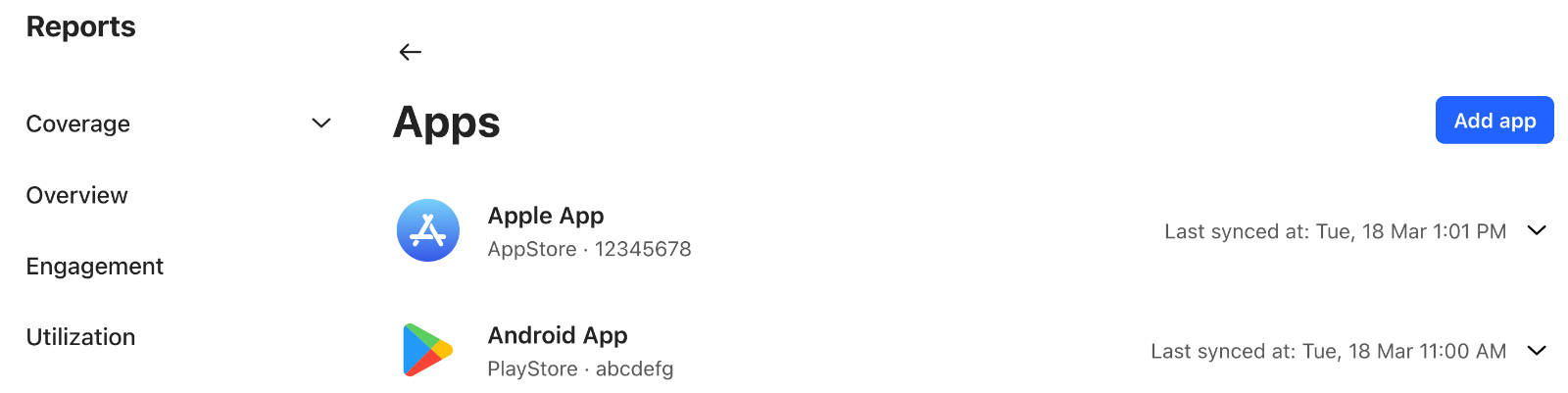 The button to 'Add app'.
