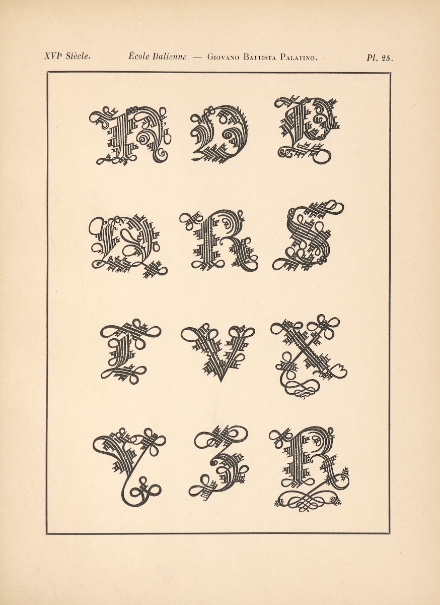 École Italienne  Giovano Battista Palatino  Initiales avec rinceaux 1895
