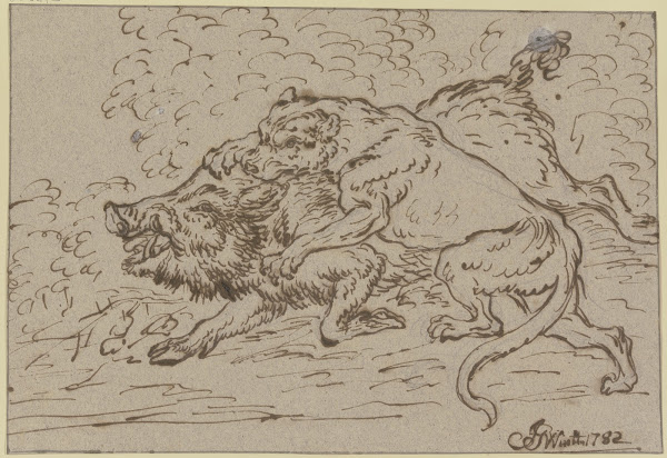 Ein Löwe fällt einen Eber an 1782