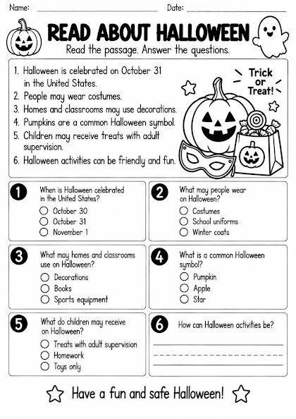 Read About Halloween Worksheet