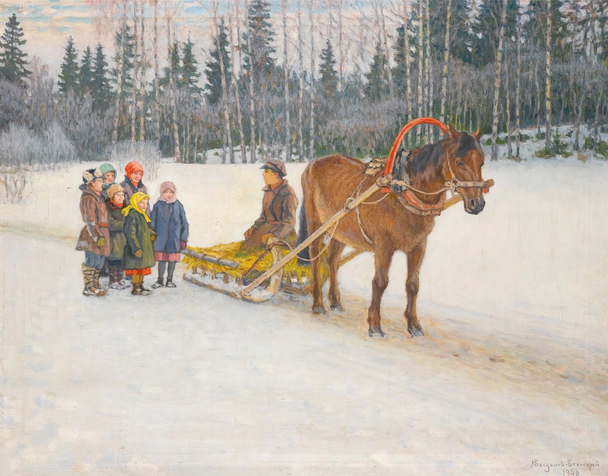 Winter Sleigh With Children 1940
