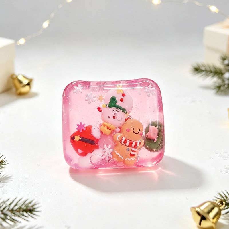 A Santa and reindeer slow-rising squishy, a dense palm-sized festive figure