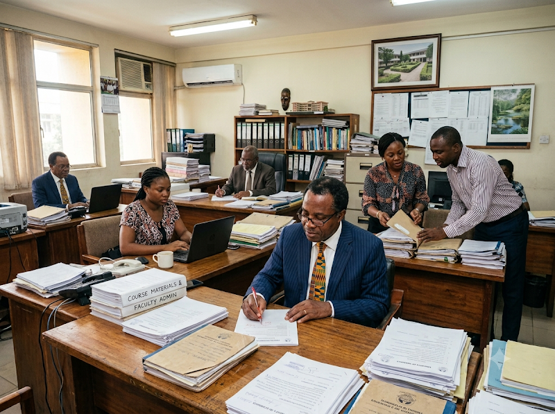 Registry staff at work in an administrative office