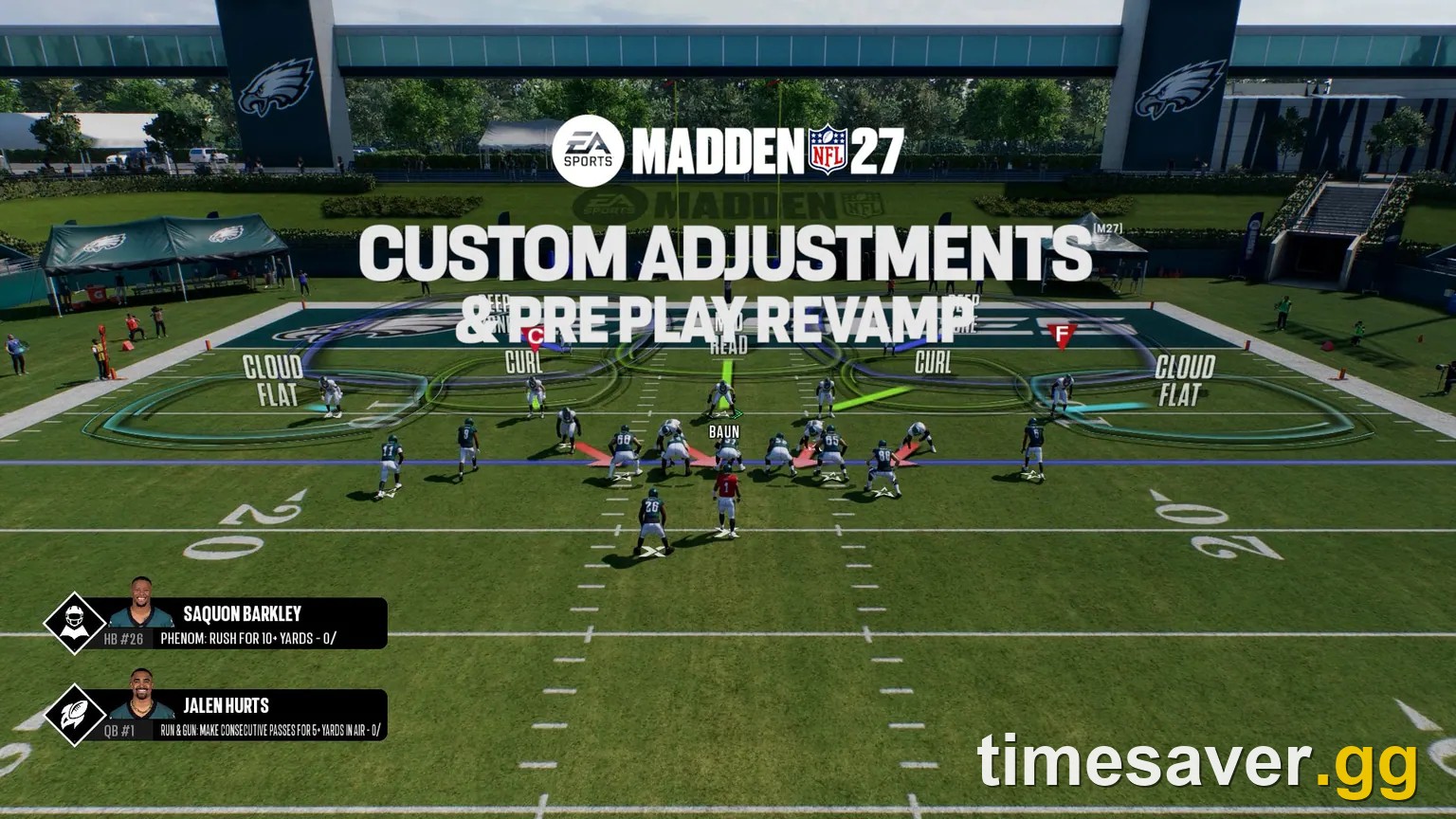 Madden NFL 27 Custom Adjustments and pre-play revamp showing coverage zones drawn on the field