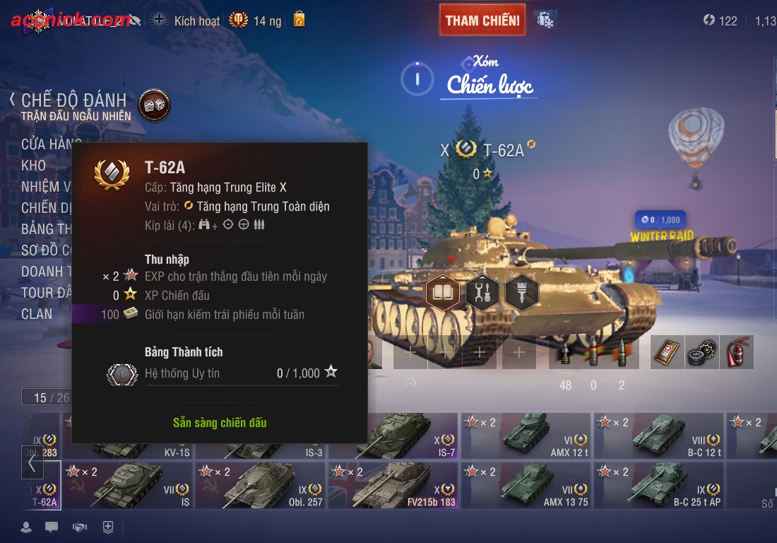 Bán acc World of Tanks với 26 xe trong gara, sở hữu 5 tank 1...