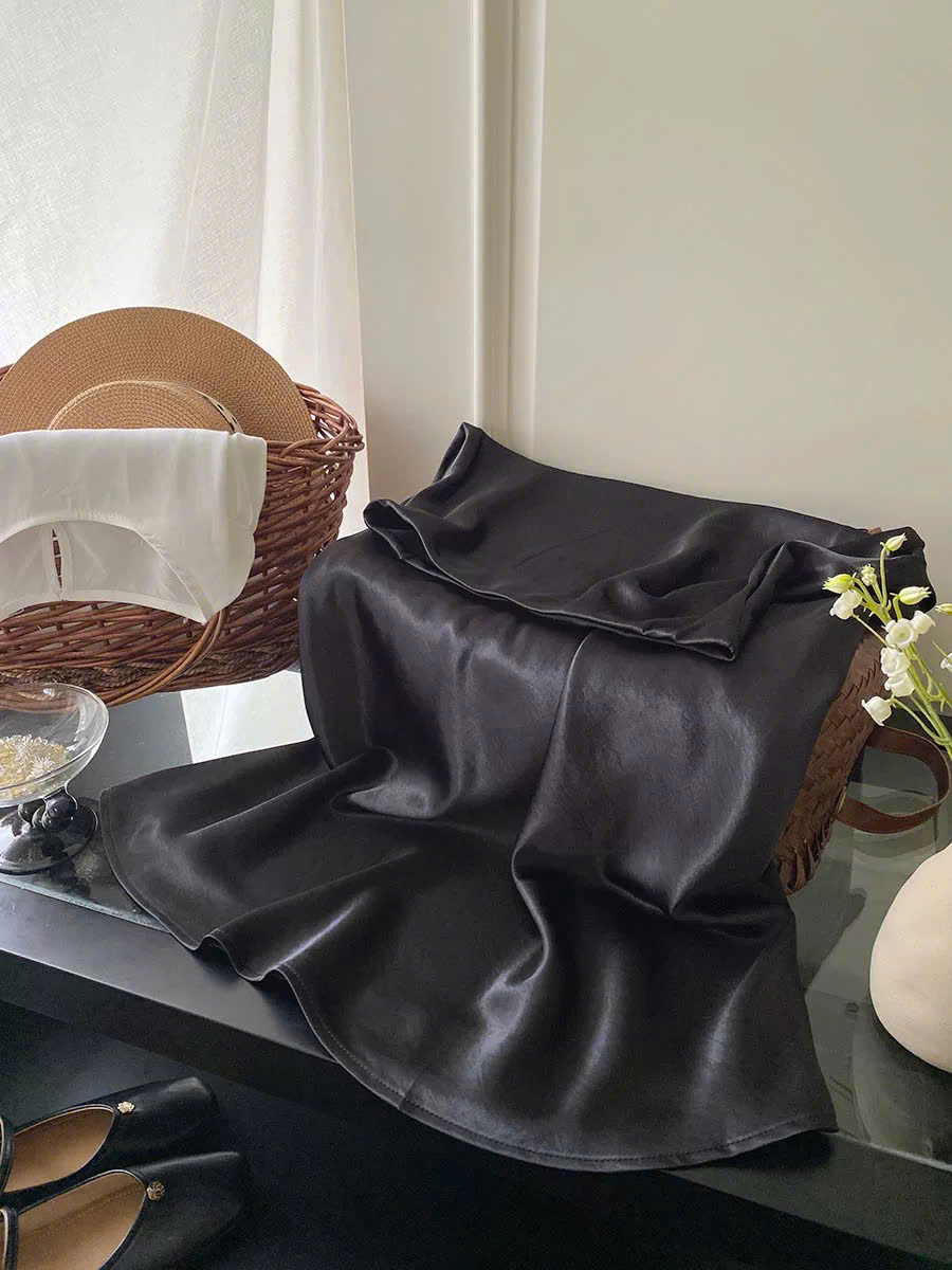 Chân váy dài lụa trơn chữ A XONXEN SHOP 8866 – Image 5