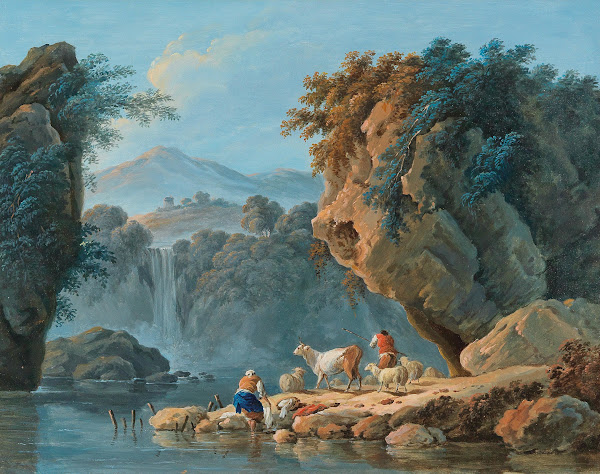 A shepherd couple in a mountainous landscape
