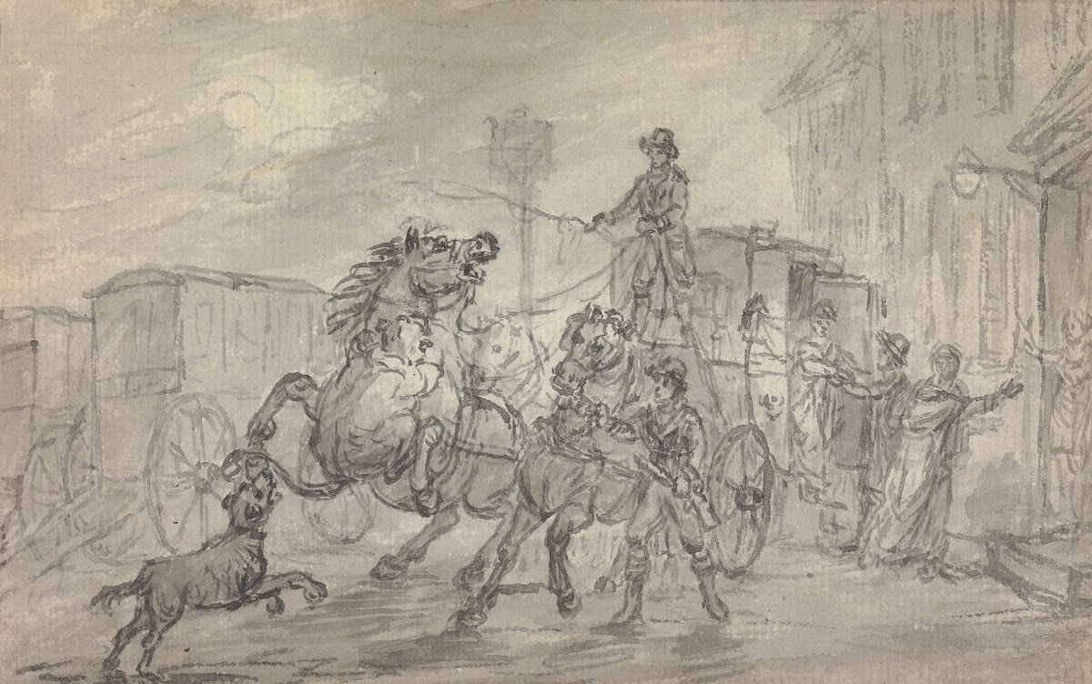A Lioness Attacking the Off Leader of the Exeter Mail Coach Outside the Pheasant