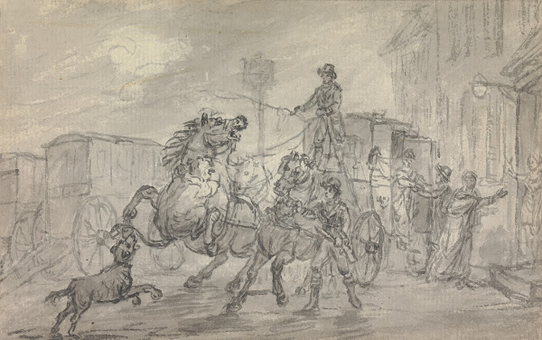 A Lioness Attacking the Off Leader of the Exeter Mail Coach Outside the Pheasant