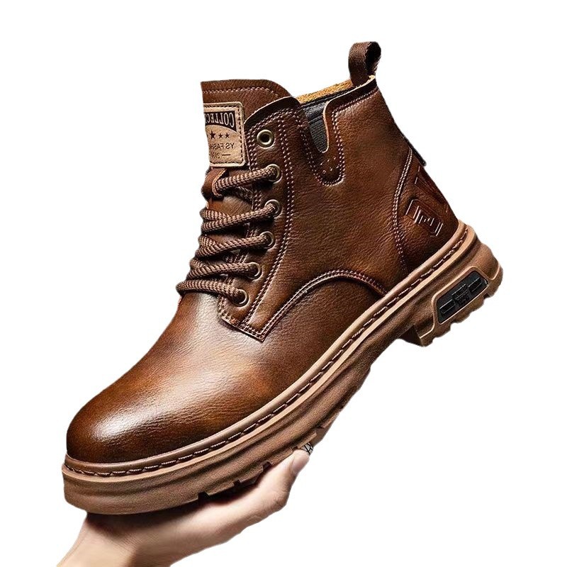 Retro lace-up boots made of genuine leather with platform