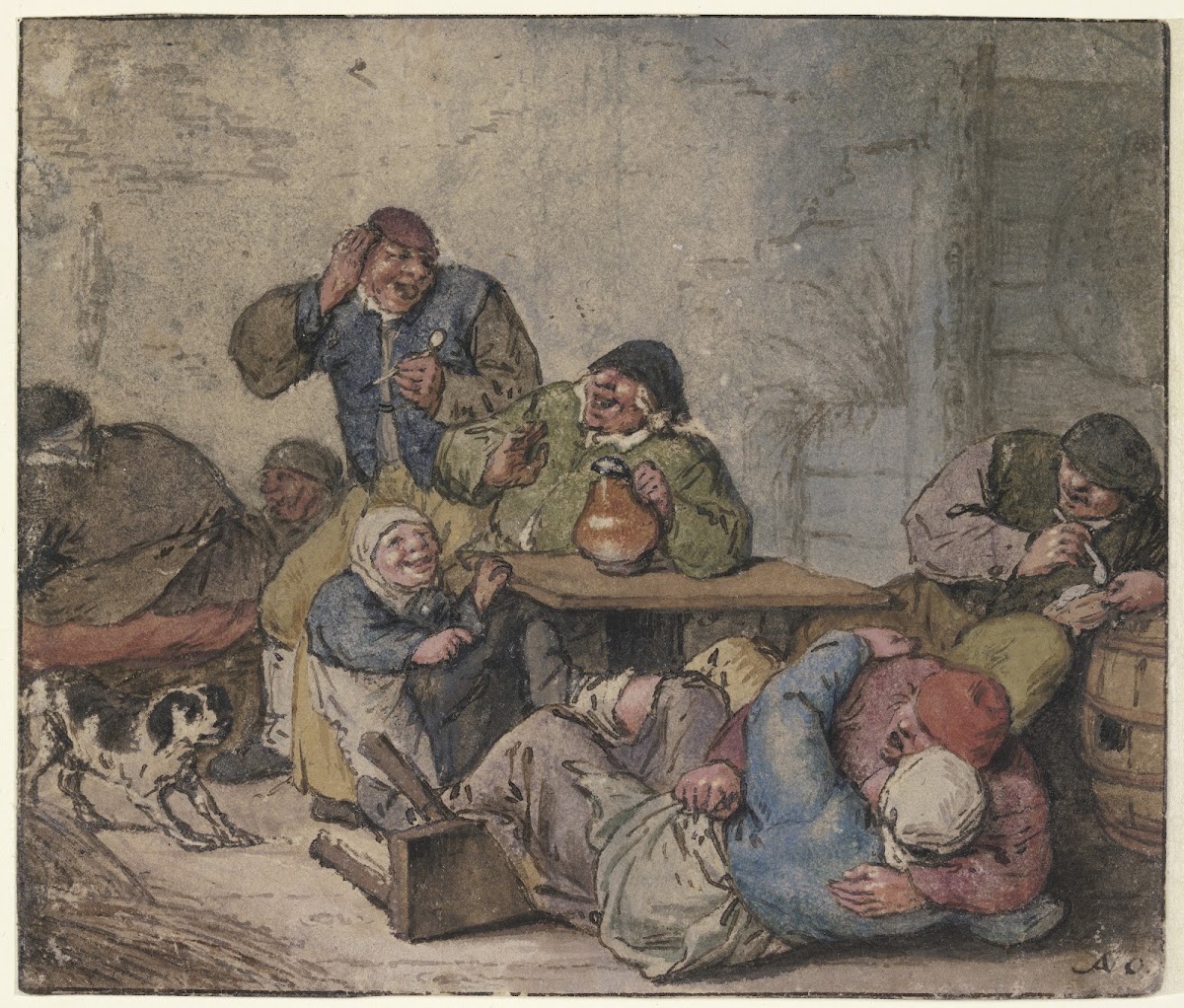 Ausgelassene Bauern im Wirtshaus after 1670