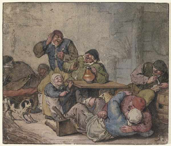 Ausgelassene Bauern im Wirtshaus after 1670