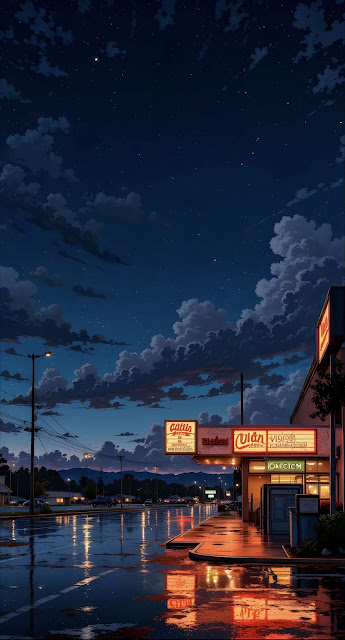 Cinematic Anime Night Street Neon Reflections Lofi Aesthetic - Free mobile Wallpaper
