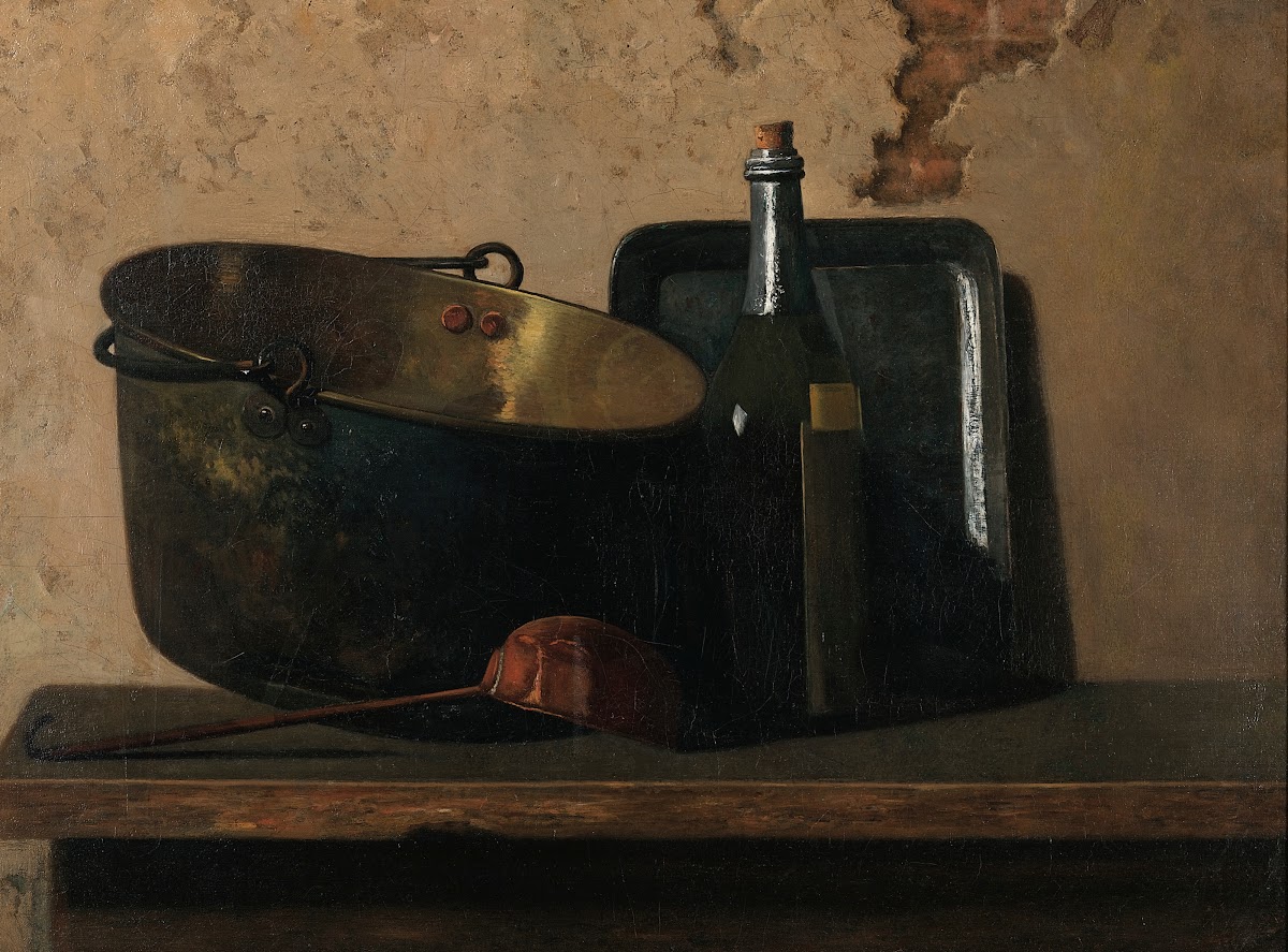 Wine And Brass Stewing Kettle Preparation Of French Potage ca 1890s