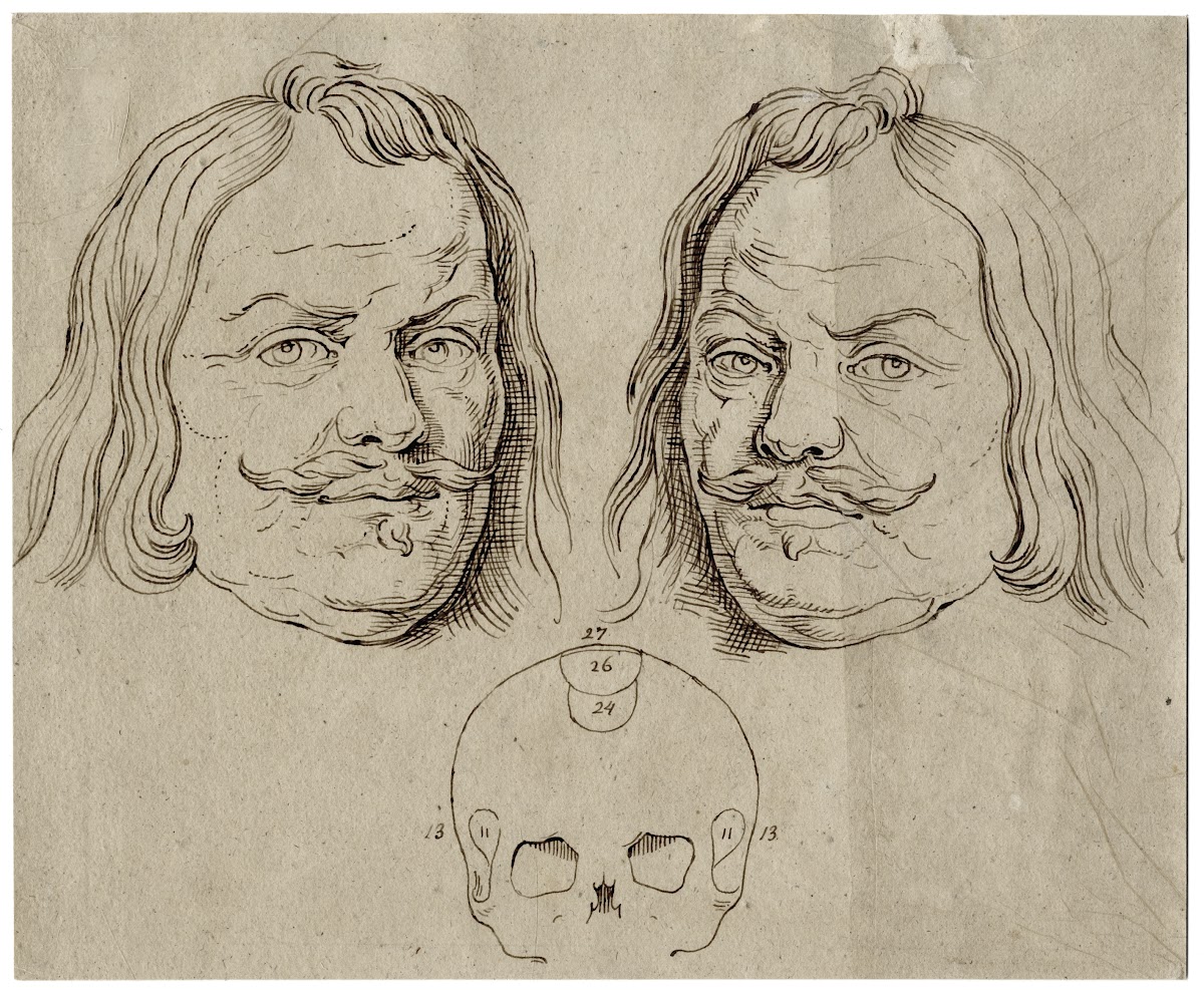Kop v Michiel de Ruyter beeld spiegelbeeld en schedel