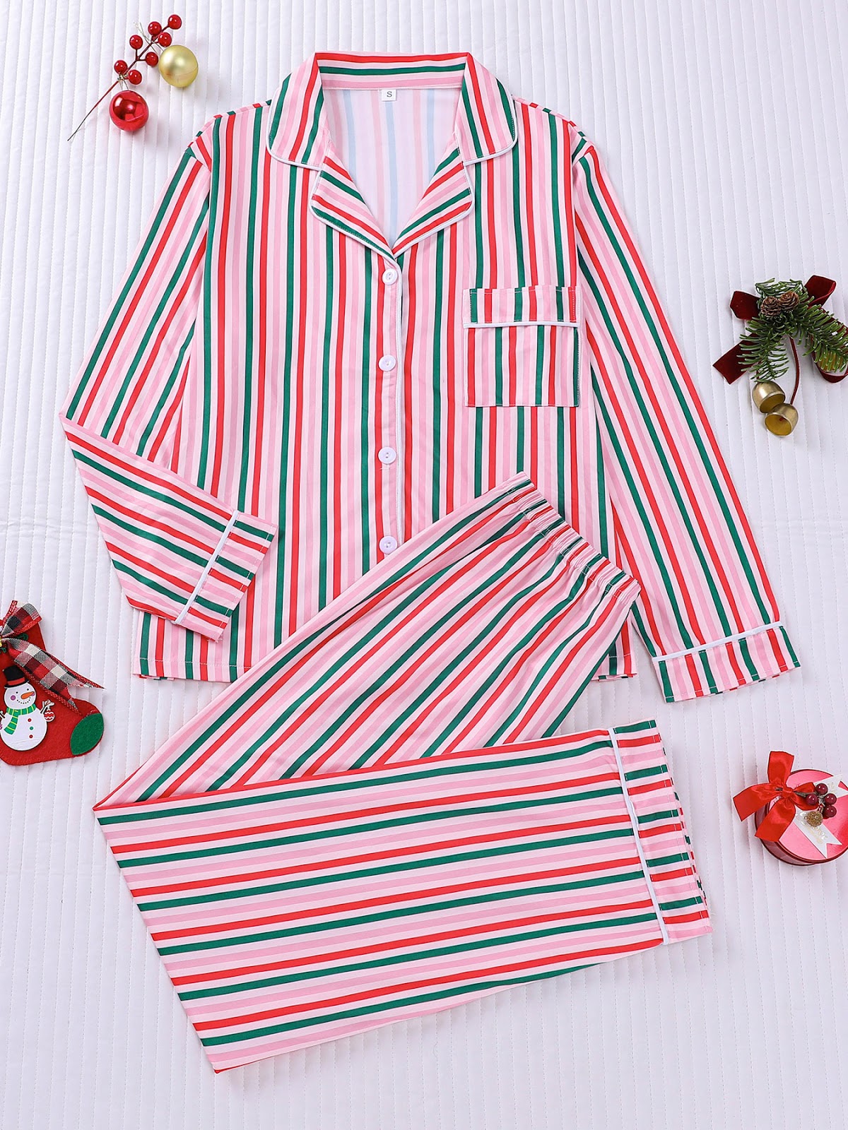 Women's Pajama Set, Long Sleeve, Christmas Design, Lapel Collar