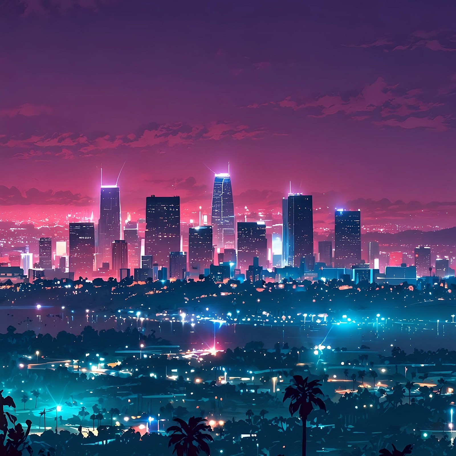 Download Glowing Neon City at Night 4K iPhone