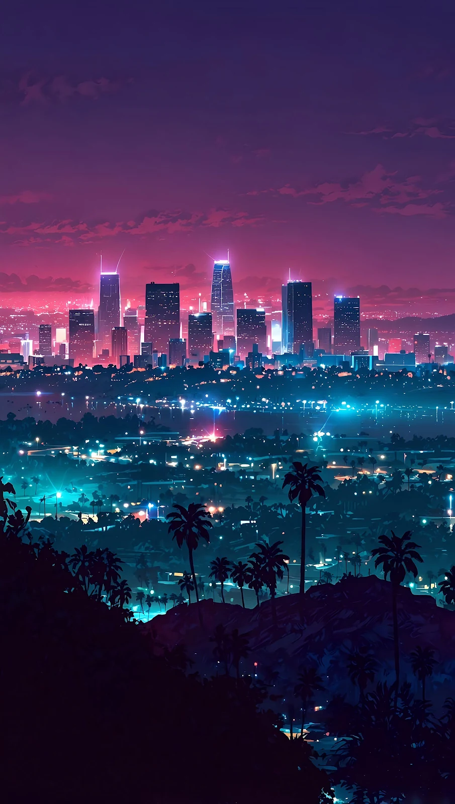 Glowing Neon City at Night - Digital Art 4K iPhone Wallpaper (2318x4096)