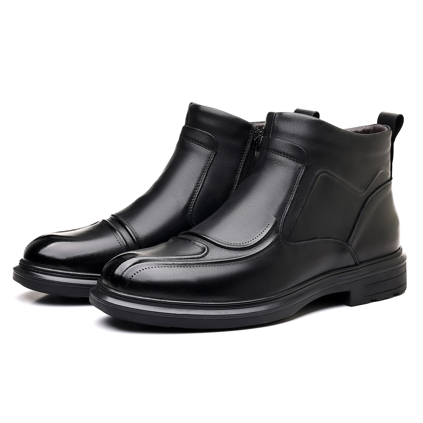 Men's Winter Boots, Genuine Leather, Lamb Wool, Zip