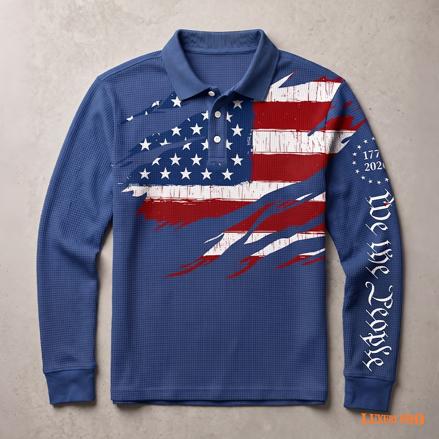 AOP MEG waffle long sleeved button POLO