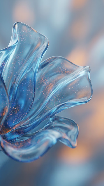 Abstract 3D Fluid Flower with Blue and Orange Colors and Glowing Dust - Free mobile Wallpaper